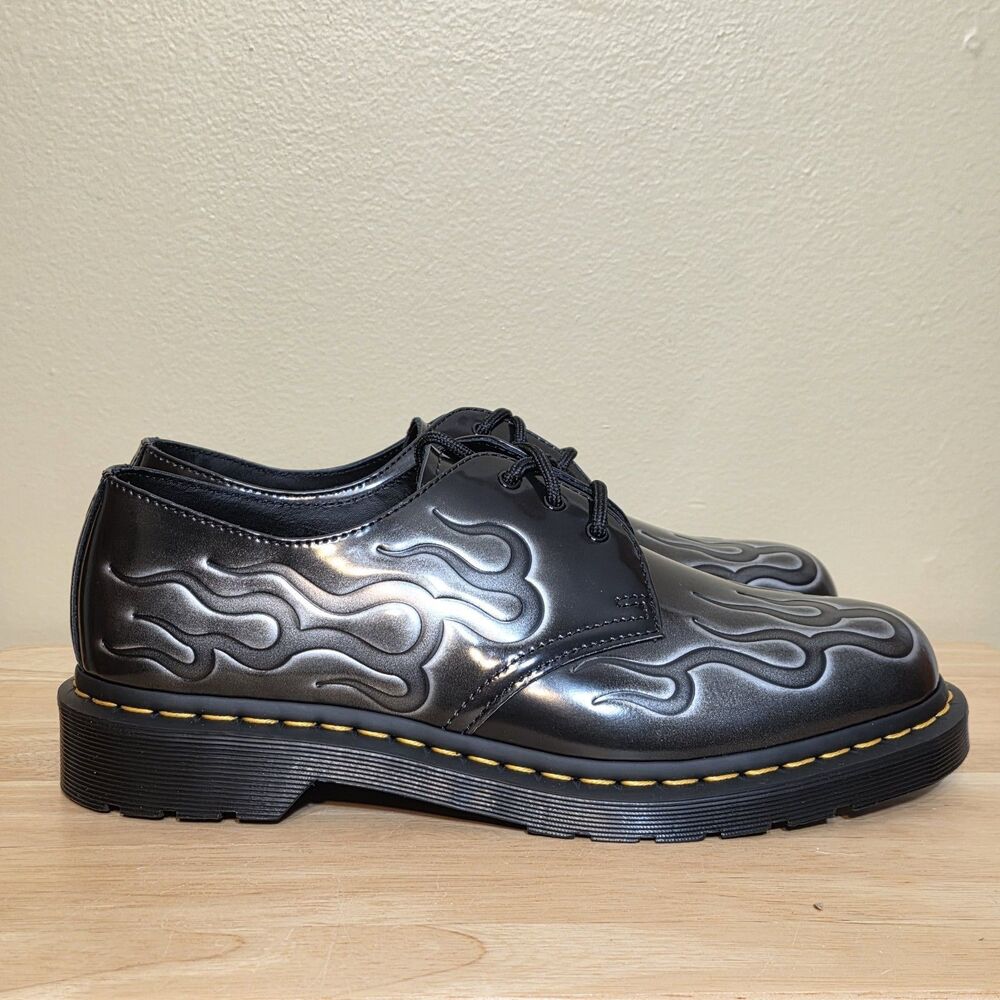 Dr. Martens 1461 INFERNO Arcadia 3-Eye Shoes Black Silver Flames Men's Size 10